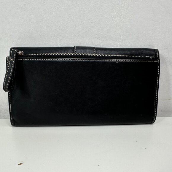 Coach Wallet Hamilton Signature Black Leather Continental Trifold Checkbook - Picture 5 of 11
